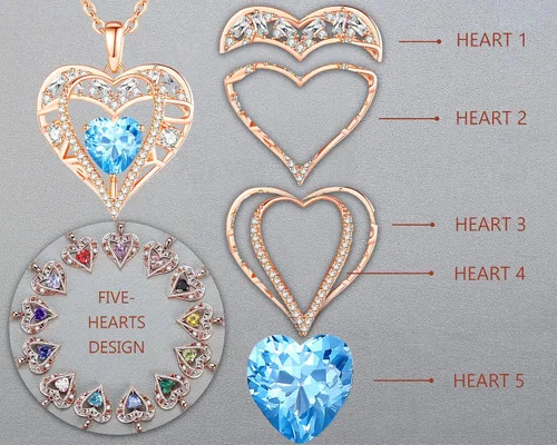 Miniatura 11 de Collar de cristal de 5 corazones, chapado en oro rosa de 18 quilates, colgante con cadena de plata de ley 925 de 18 + 2 pulgadas, joyería de piedra