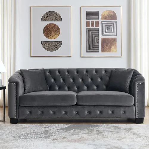 Miniatura 3 de mikibama Juego de sofá de terciopelo Chesterfield de lujo de 2 piezas para sala de estar, muebles de decoración moderna, sofá seccional, sofá de 3