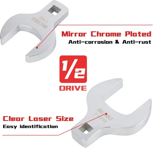 Miniatura 2 de BULLTOOLS Juego de llaves Jumbo Crowfoot de 1/2 pulgada, 14 piezas SAE, juego de llaves de pata recta de 1-1/16" a 2", llave grande de pata recta