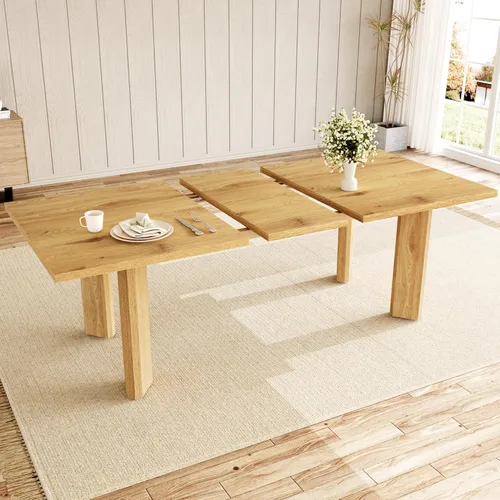 Miniatura 5 de HIPIHOM Mesa de comedor extensible para 6-8 personas, mesa de cocina rectangular de MDF de 63 a 78.7 pulgadas, estilo rústico de granja, diseño que