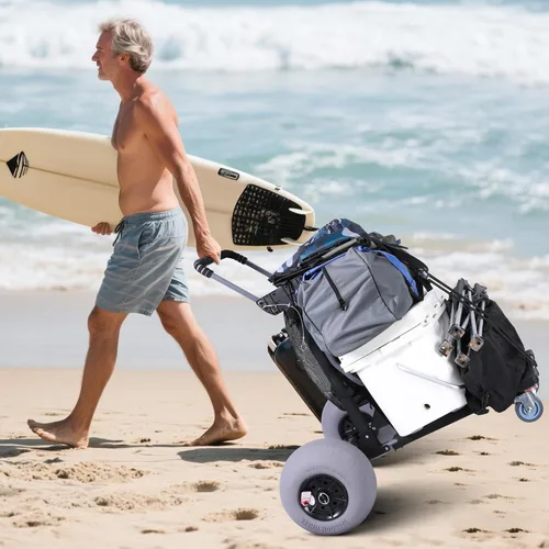 Miniatura 7 de Carrito de playa Carro de pesca plegable con ruedas de globo de 12 pulgadas para arena todo terreno