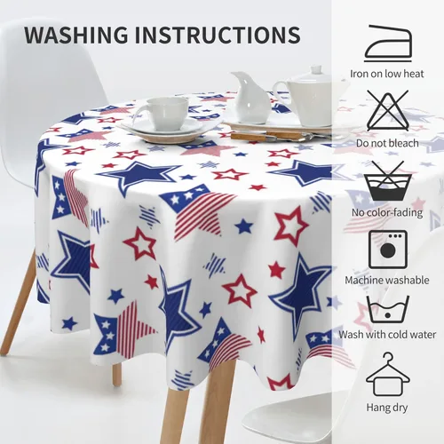 Miniatura 3 de AGAYNA 4th of July Tablecloth Round 60 Inch Blue Red White Patriotic Stars Table Cloth,Stain Resistance Independence Day Holiday Table Covers for