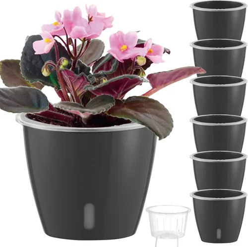 Miniatura 17 de Macetas de riego automático para plantas de interior, paquete de 16 macetas de riego automático con orificios de drenaje, macetas pequeñas