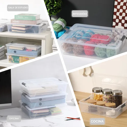 Miniatura 5 de novelinks Contenedores de almacenamiento apilables transparentes con tapa, cajas de almacenamiento de plástico duradero para oficina en casa