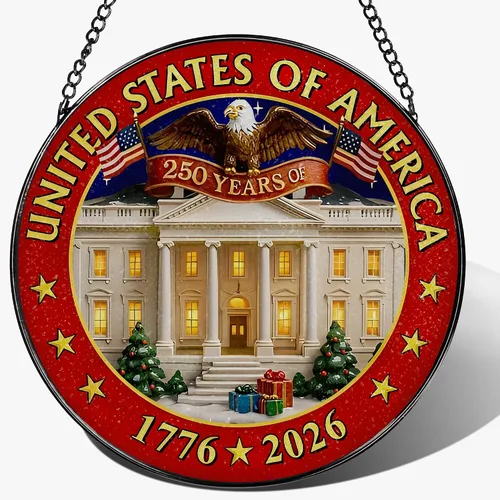 250 Years of America - Atrapasoles con vitrales, colgante y decoración para vitrales de colores 1776-2026, adorno de 250 aniversario de EE. UU.,