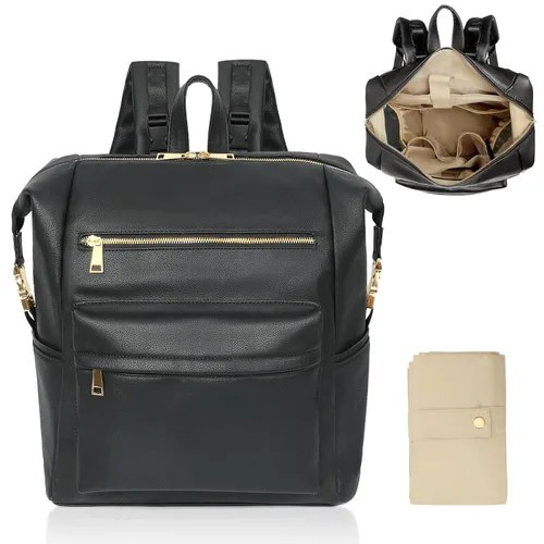 Miniatura 8 de Omanmoli Mochila para pañales, bolsa grande de neopreno para niños y niñas con 15 organizadores de bolsas de pañales, 2 bolsillos aislados, Negro