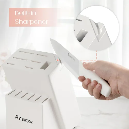 Miniatura 6 de Astercook Juego de cuchillos para cocina, 15 piezas con bloque y afilador, cuchillos de cocina con revestimiento de cerámica, hoja afilada, aptos