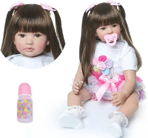 Miniatura 2 de Pinky 24 pulgadas 24.0 in Lovely Reborn Baby Girl Muñecas bebé realista aspecto vida como muñeca bebé muñeca vinilo silicona pelo largo bebé juguete