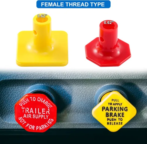 Miniatura 5 de Perillas de freno de estacionamiento y de aire 248433 290655, 248433 Perilla amarilla de freno de estacionamiento, 290655 Perilla roja de freno