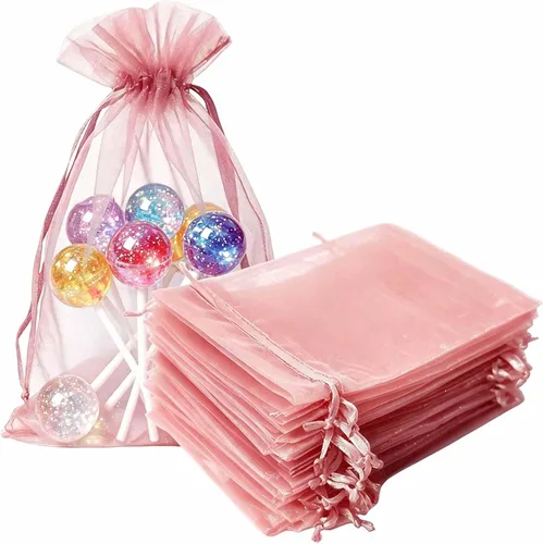 Miniatura 14 de Bolsas de regalo de organza de 4 x 6 pulgadas con cordón para joyas, dulces, paquetes de 50 bolsas de té de tela transparente azul aguamarina