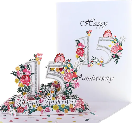 Miniatura 2 de iGifts And Cards Tarjeta desplegable 3D de 15 aniversario – aniversario de boda de 15 años para pareja, recuerdo romántico para marido, esposa