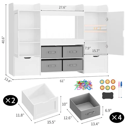 Miniatura 3 de Organizador de almacenamiento de juguetes de 61 pulgadas de ancho, estantería para niños con almacenamiento de animales de peluche de 122 litros, 2