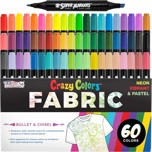 Miniatura 10 de U.S. Art Supply Super Marcadores Negros de Doble Punta para Tela Permanentes para Ropa - Juego de 6 Bolígrafos de Tela con Tinta Permanente