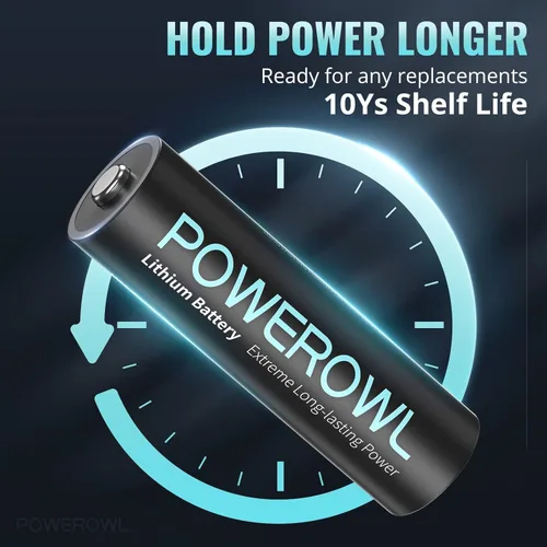 Miniatura 5 de Baterías de litio POWEROWL AA de alta capacidad de larga duración, batería doble A de 1.5V para dispositivos de alta tecnología - Paquete de 8