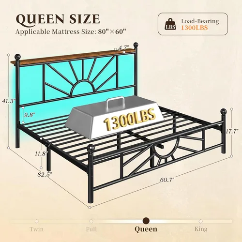 Miniatura 2 de Homkdom Marco de cama de plataforma de metal tamaño Queen de 14 pulgadas con cabecero, marco de cama victoriano Queen con almacenamiento debajo