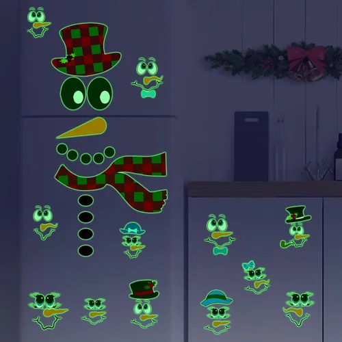 Miniatura 6 de Calcomanías de cara de muñeco de nieve para manualidades, calcomanías de Navidad que brillan en la oscuridad, decoraciones de muñeco de nieve