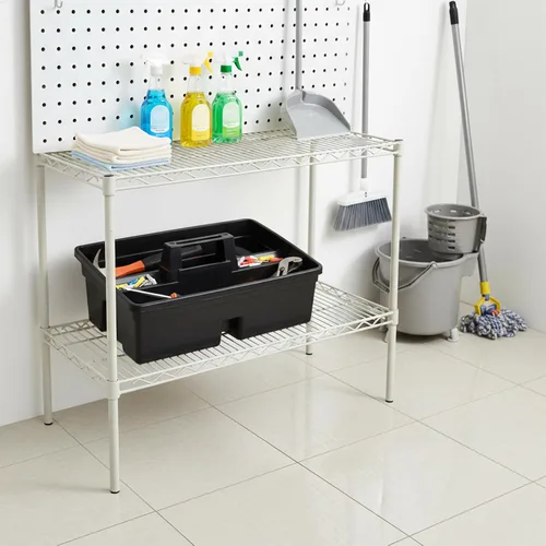 Miniatura 7 de Cesta de limpieza de plástico con 3 compartimentos – Cubo organizador de herramientas de plástico apilable de calidad comercial grande con asa