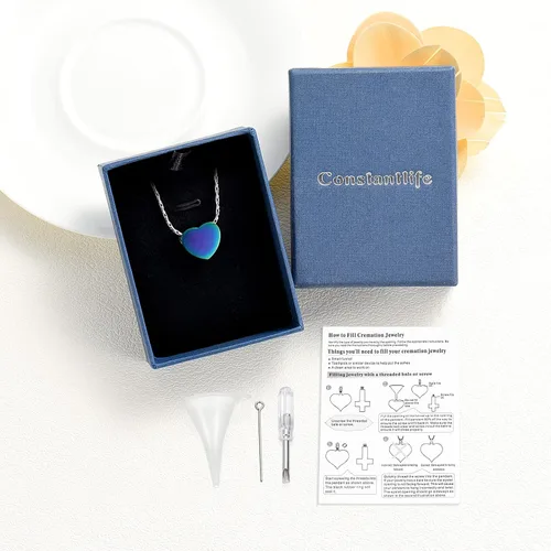 Miniatura 67 de constantlife Joyería de cremación para cenizas – Colgante de corazón conmemorativo collar de urna conmemorativa soporte para cenizas de acero