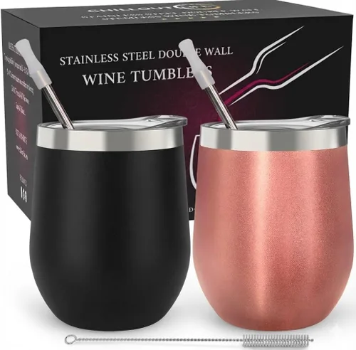Miniatura 21 de CHILLOUT LIFE Vasos Térmicos de Vino de Acero Inoxidable de 12 oz Paquete de 2 - Vasos de Vino con Aislamiento al Vacío de Doble Pared con Tapas