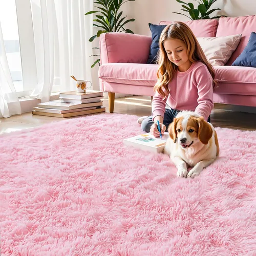 Miniatura 2 de Alfombras de área rosadas esponjosas de 4x6 pies para dormitorios de niñas, alfombra suave lavable difusa peluda shag para habitación de niños