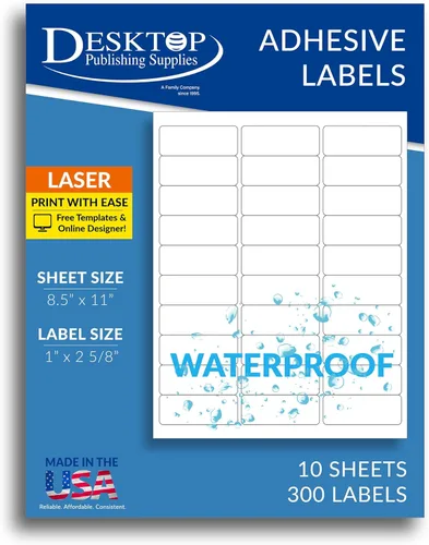 300 etiquetas impermeables imprimibles – 1 pulgada x 2-5/8 pulgadas – 10 hojas (30 por página) – Etiquetas de poliéster en blanco resistentes a la