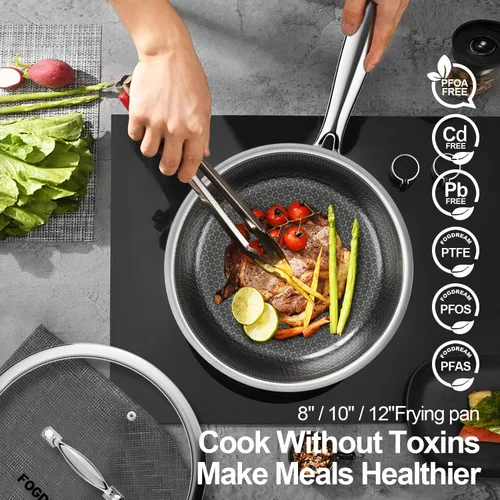 Miniatura 4 de Fogdream Juego de ollas y sartenes de 10 pulgadas y 11 pulgadas, antiadherentes, de acero inoxidable con tapa, apto para lavavajillas y horno, libre