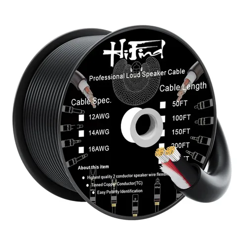 HiFind Cable de Altavoz de Calibre 12/2 50 Pies - Cobre OFC Estañado - Clasificación UL CL3 - Interior/Exterior - Serie Pro 12 AWG-UV Cubierta de