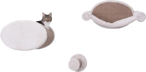 Miniatura 7 de Trixie Juego de vigilancia para gatos montado en la pared, estantes de escalada con escalones de sisal y plataformas de felpa, estantes para gatos