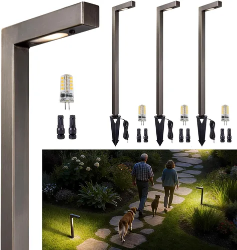 Miniatura 11 de Gardenreet Luces de camino de paisaje de latón, luces de camino de bajo voltaje de 12 V con cable, luces de jardín al aire libre LED impermeables