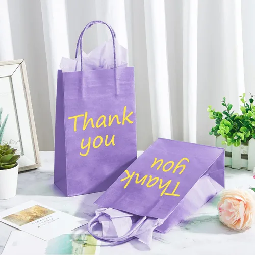 Miniatura 9 de DjinnGlory Paquete de 24 pequeñas bolsas de regalo de papel lavanda morado con asas de 9 x 5.5 x 3.15 pulgadas y 24 papel de seda para negocios