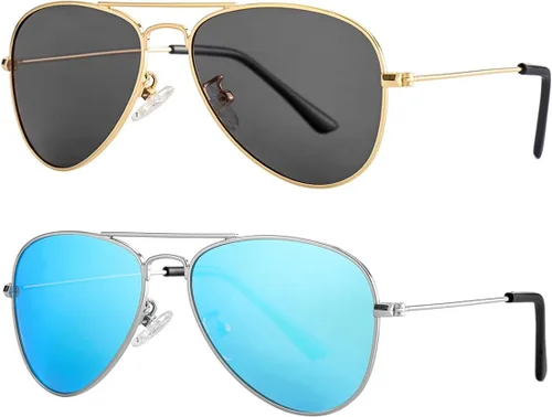 Miniatura 23 de Gleyemor Lentes de sol polarizados estilo aviador para niños y niñas, jóvenes, adolescentes, dos tamaños de 1.969 in y 2.047 in