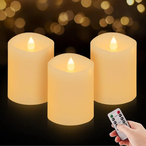 Miniatura 17 de Juego de 1 velas sin llama de 3 x 4, batería de 2 AA, 600 horas, velas parpadeantes con temporizador, velas sin llama de 4 pulgadas con control