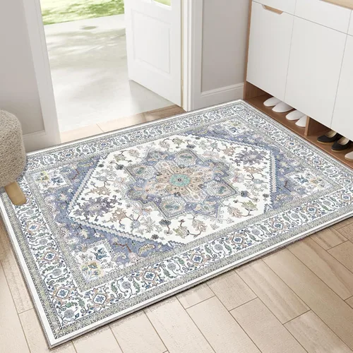Miniatura 95 de OPPODREAM Alfombras suaves, pequeñas y lavables con parte trasera antideslizante, alfombra de cachemira sintética de pelo bajo, 2 x 3 pies, azul