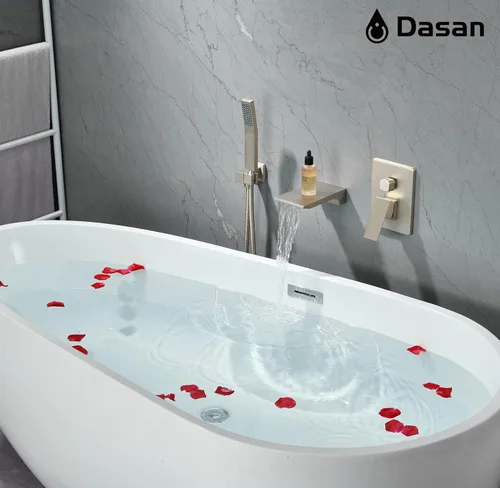 Miniatura 2 de DASAN SA-TF01WH-BN - Grifo de llenado de bañera en cascada con ducha de mano, moderno grifo de bañera de níquel cepillado con válvula de alto caudal