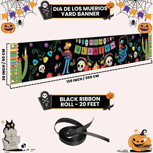 Miniatura 2 de KatchOn, Cartel del Día de los Muertos para el patio, extragrande, 120 x 20 pulgadas, pancarta mexicana de Halloween para decoraciones del Día
