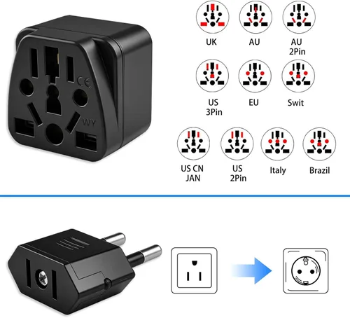 Miniatura 3 de Paquete de 2 adaptadores de enchufe UE a EE. UU., adaptador de enchufe de Reino Unido a EE. UU., Reino Unido, AU, CN, JP, Asia, Italia, Brasil, Negro