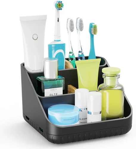 Chintu Portacepillos de dientes para baño, organizador de encimera de baño, soporte eléctrico para cepillado de dientes, 6 ranuras para organización
