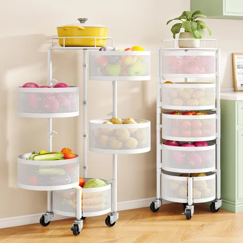 Miniatura 9 de SNTD Cesta de frutas y verduras para cocina con tapa superior de metal, carrito de almacenamiento giratorio de 5 niveles para papa, cebolla, pan
