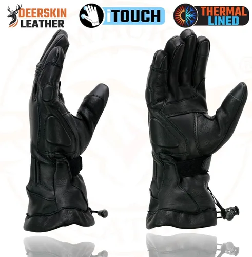 Miniatura 5 de Milwaukee Leather MG7518 - Guantes para hombre de piel de ciervo negros para motocicleta con tecnología táctil i-Touch