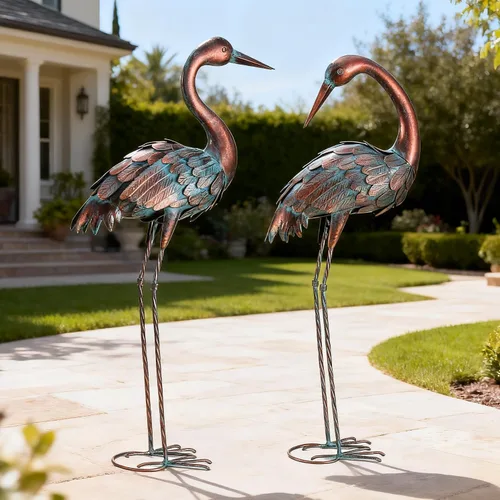 Miniatura 7 de chisheen Estatuas de jardín de grúa para exteriores, decoración de jardín de garza de metal, escultura de pájaro, decoración para patio exterior