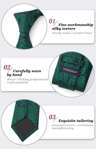 Miniatura 238 de HISDERN Corbatas para hombre, corbata de cachemira y bolsillo cuadrado tejido clásico floral para hombre, corbata de fiesta de boda