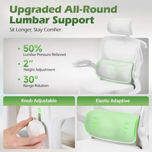 Miniatura 4 de AreShark Silla de Oficina Ergonómica con Soporte Lumbar Ajustable y Gancho para Reposacabezas, Silla de Malla Transpirable de Respaldo Alto