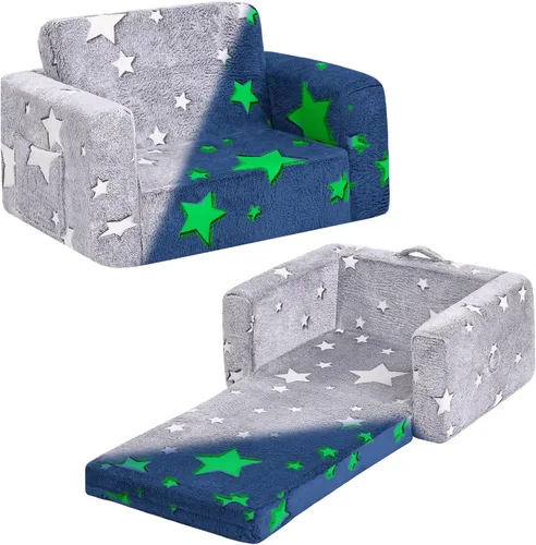 Miniatura 11 de Tiita Sillón Sofá para Niños, Sillas Sofá Cómodas Plegables para Niños Pequeños, Sofás de Felpa 2 en 1 Desplegables para Niños, Silla con Rosa