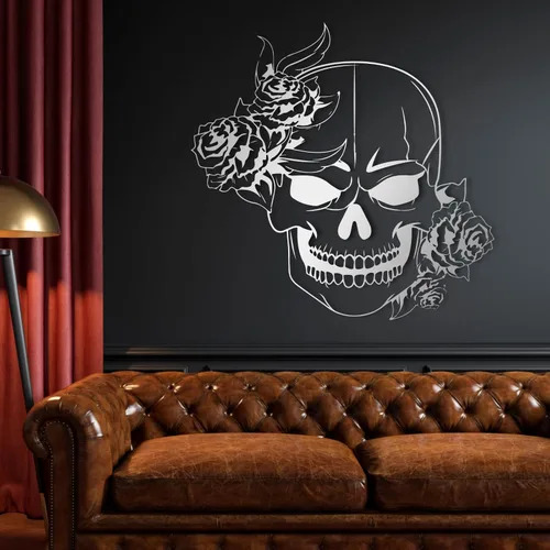 Miniatura 5 de Arte de pared de metal de calavera de azúcar, arte de pared de metal de calavera, decoración de pared de metal gótico, arte de pared de metal