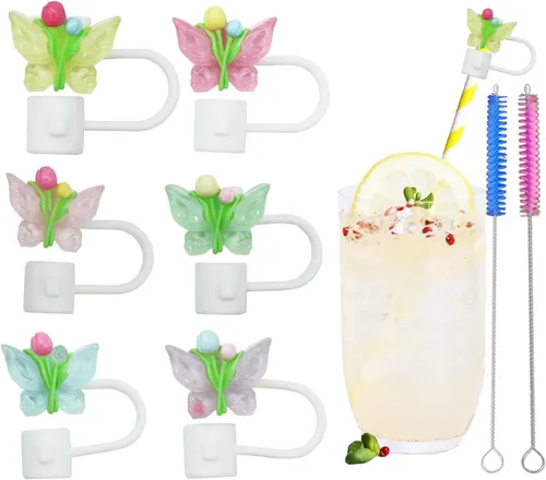 Miniatura 24 de 12 piezas de lindas cubiertas de pajita de silicona, tapas de pajita RENUIS para vasos, puntas de pajitas de beber portátiles reutilizables, tapones