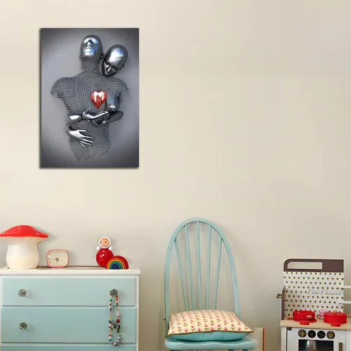 Miniatura 5 de ZEMRARE Corazón de amor 3D efecto metálico negro arte decoración de pared moderna galería pinturas para pared parejas en blanco y negro