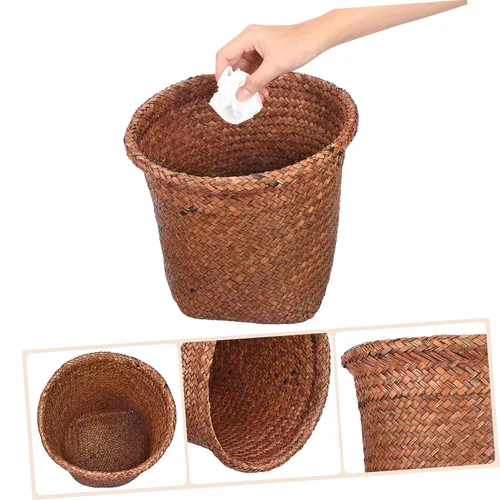 Miniatura 8 de Cabilock Cesta de paja de mimbre para residuos domésticos, perfecta para cocina, sala de estar, oficina