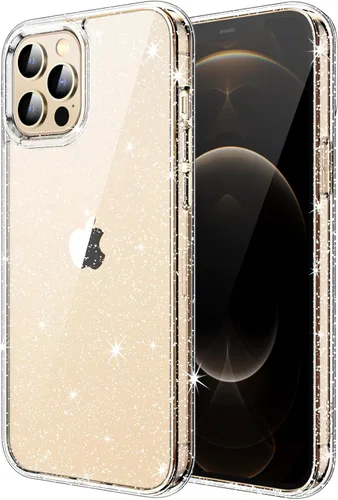 JETech Funda con purpurina para iPhone 12 Pro Max, 6.7 pulgadas, brillante a prueba de golpes, bonita y brillante para mujeres y niñas (transparente)