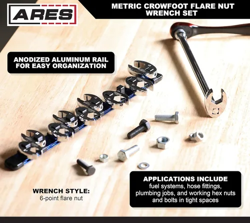 Miniatura 4 de ARES 33010 - Juego de llaves métricas para tuercas de trampa, 10 piezas, 3/8 pulgadas, diseño de llave de pata de gallo de 6 puntos, incluye riel