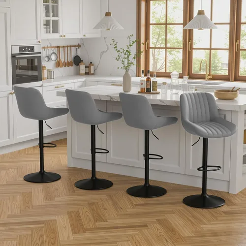 Miniatura 23 de Nalupatio Juego de 1 taburetes de bar, taburetes de bar giratorios modernos ajustables con respaldo, sillas de isla de tela de rendimiento de altura